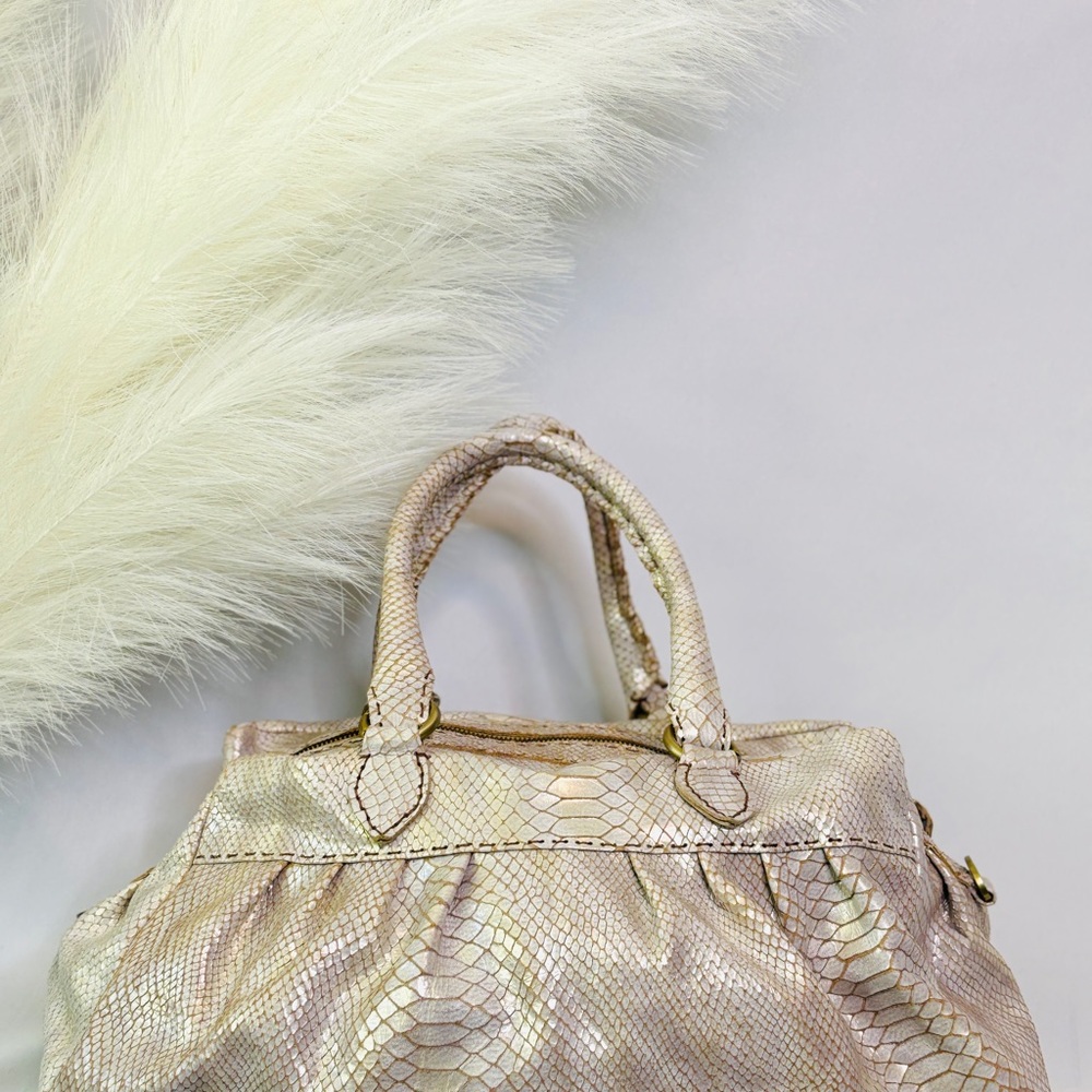 Designer Carla Mancini Metallic Python Leather Em… - image 6